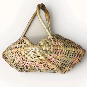 Great Antique/Vtg Ca 1920s? Willow Buttocks Basket Nice Colors Sturdy Handle
